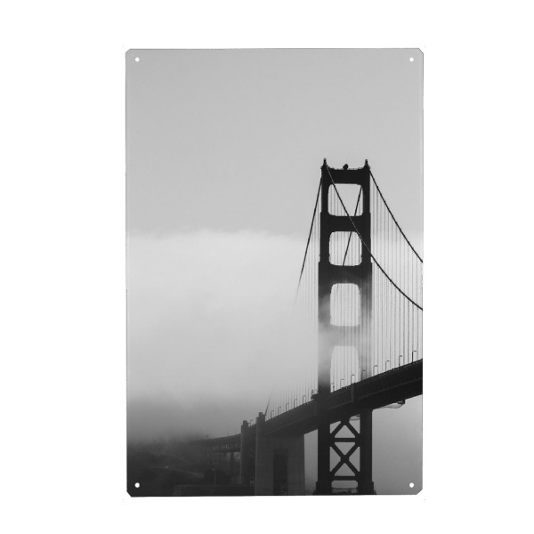 Holzbild "Foggy Golden Gate Bridge - Left" artboxONE - Reise,Schwarzweiß,Städte / San Francisco - San francisco,Brücke,Golden gate bridge,Usa,Amerika