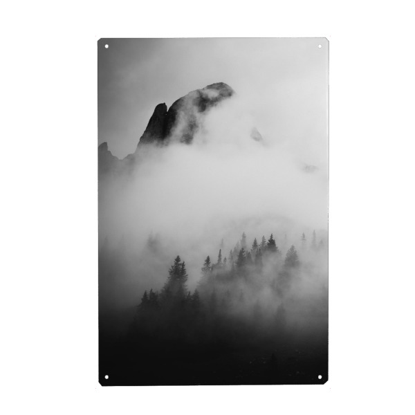 Holzbild "Foggy Mountain - Left" artboxONE - Natur,Schwarzweiß - Berg,Nebel,Wald,Natur