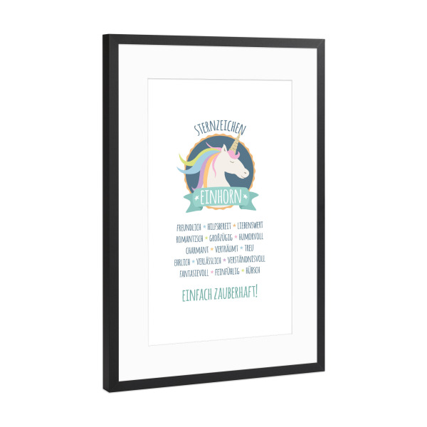 Poster mit Rahmen Schwarz (Metallic) "Sternzeichen Einhorn" artboxONE - Fiktion,Lustig - Einhorn,Sternzeichen,Zauber