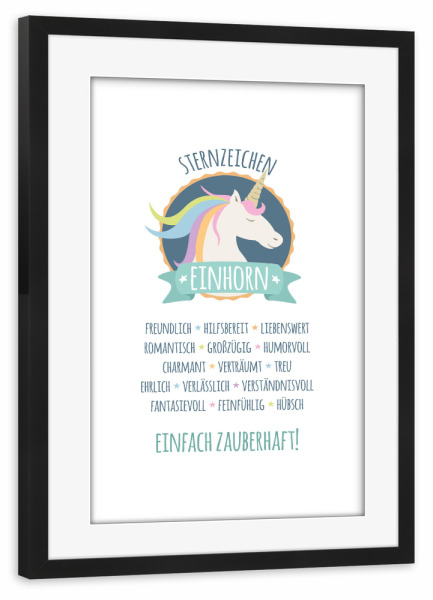 Poster mit Rahmen schwarz "Sternzeichen Einhorn" artboxONE - Fiktion,Lustig - Einhorn,Sternzeichen,Zauber