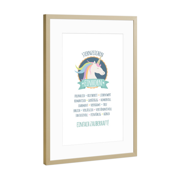 Poster mit Rahmen Gold "Sternzeichen Einhorn" artboxONE - Fiktion,Lustig - Einhorn,Sternzeichen,Zauber
