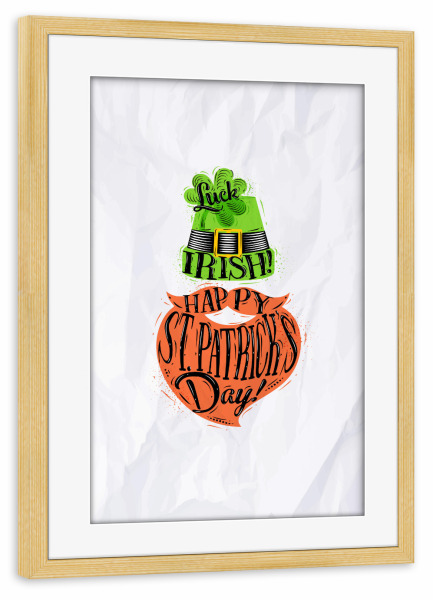 Poster mit Rahmen kiefer "St Patrick Hat Beard" artboxONE - Festivals - Leprechaun,Ireland,Holiday,Clover,Irish,Patrick