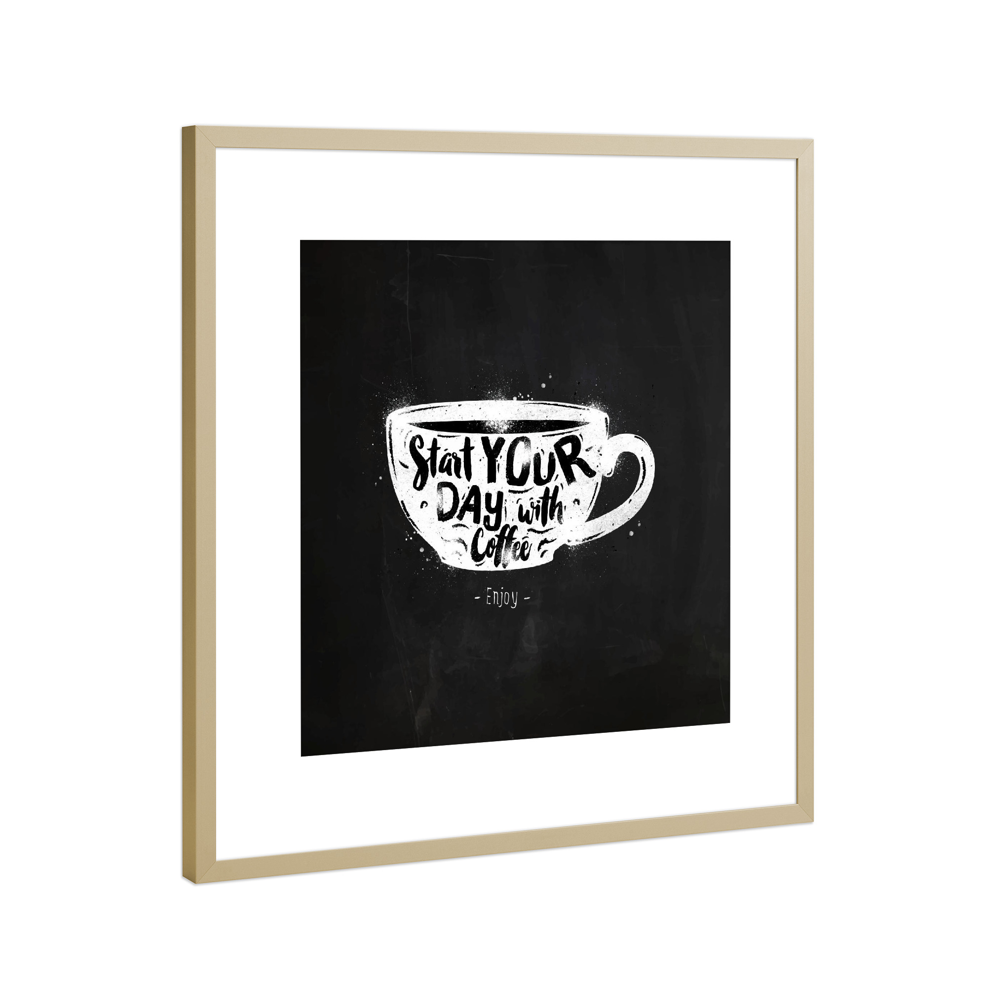 Poster mit Rahmen Gold "Cup start your day chalk" artboxONE - Essen & Trinken,Schwarzweiß