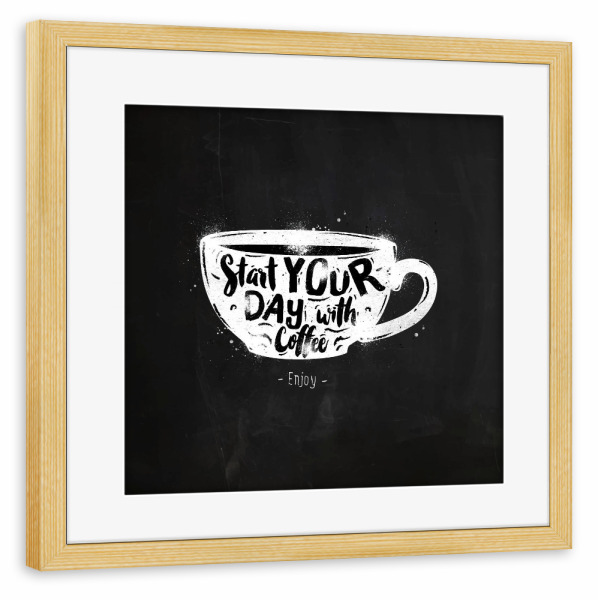 Poster mit Rahmen kiefer "Cup start your day chalk" artboxONE - Essen & Trinken,Schwarzweiß