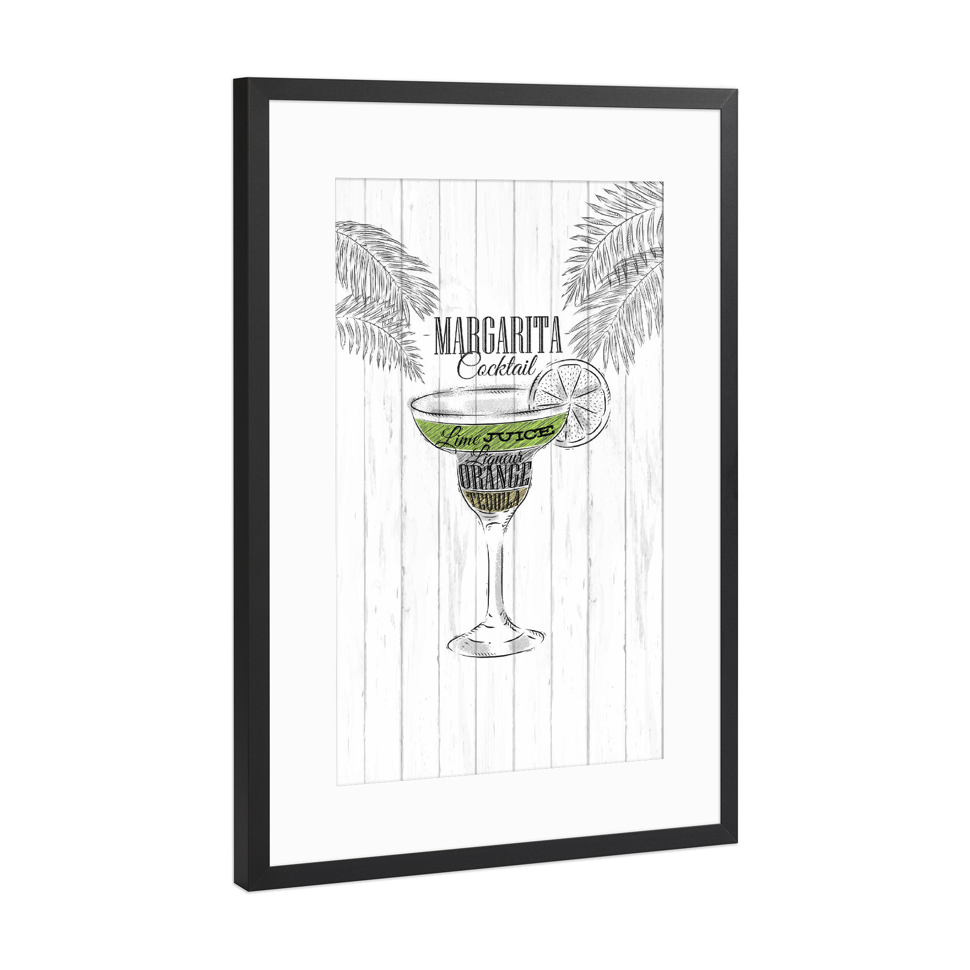 Poster mit Rahmen Schwarz (Metallic) "Margarita Cocktail Wood" artboxONE - Essen & Trinken / Alkohol - Cocktail,Glass,Bar,Alcohol,Party,Margarita