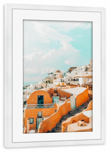 Poster mit Rahmen weiß "Santorini-II" artboxONE - Reise - Greece,Travel,Architecture,Houses,Santorini,Vacation