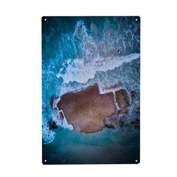 Metall Poster "Power" artboxONE - Natur,Reise,Reise / Strand und Meer - Surfen,Wellen,Wasser,Meer,Ozan,Drohne,Strand,Natur,Brandung - Blechschild