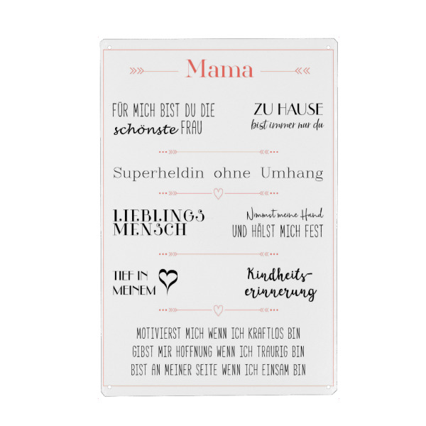 Metall Poster "Liebeserklärung an Mama" artboxONE - Typografie,Schwarzweiß,Für Mama