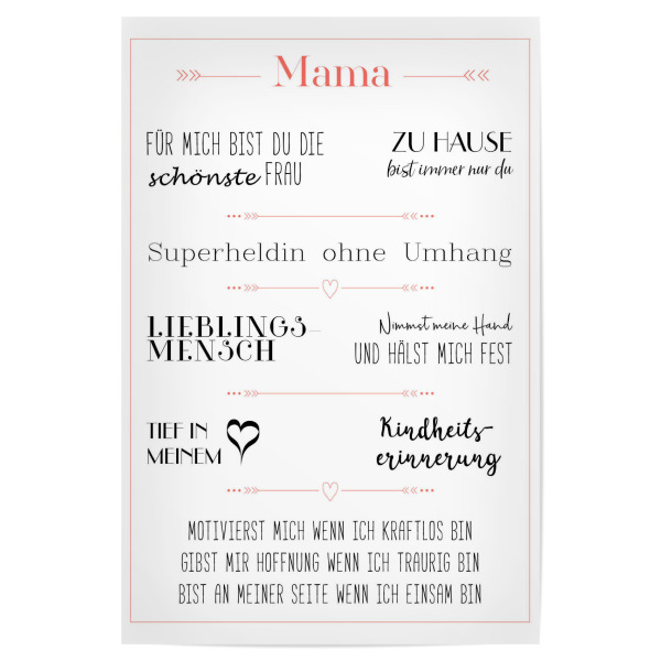 Poster 30x20 cm "Liebeserklärung an Mama" artboxONE - Typografie,Schwarzweiß,Für Mama
