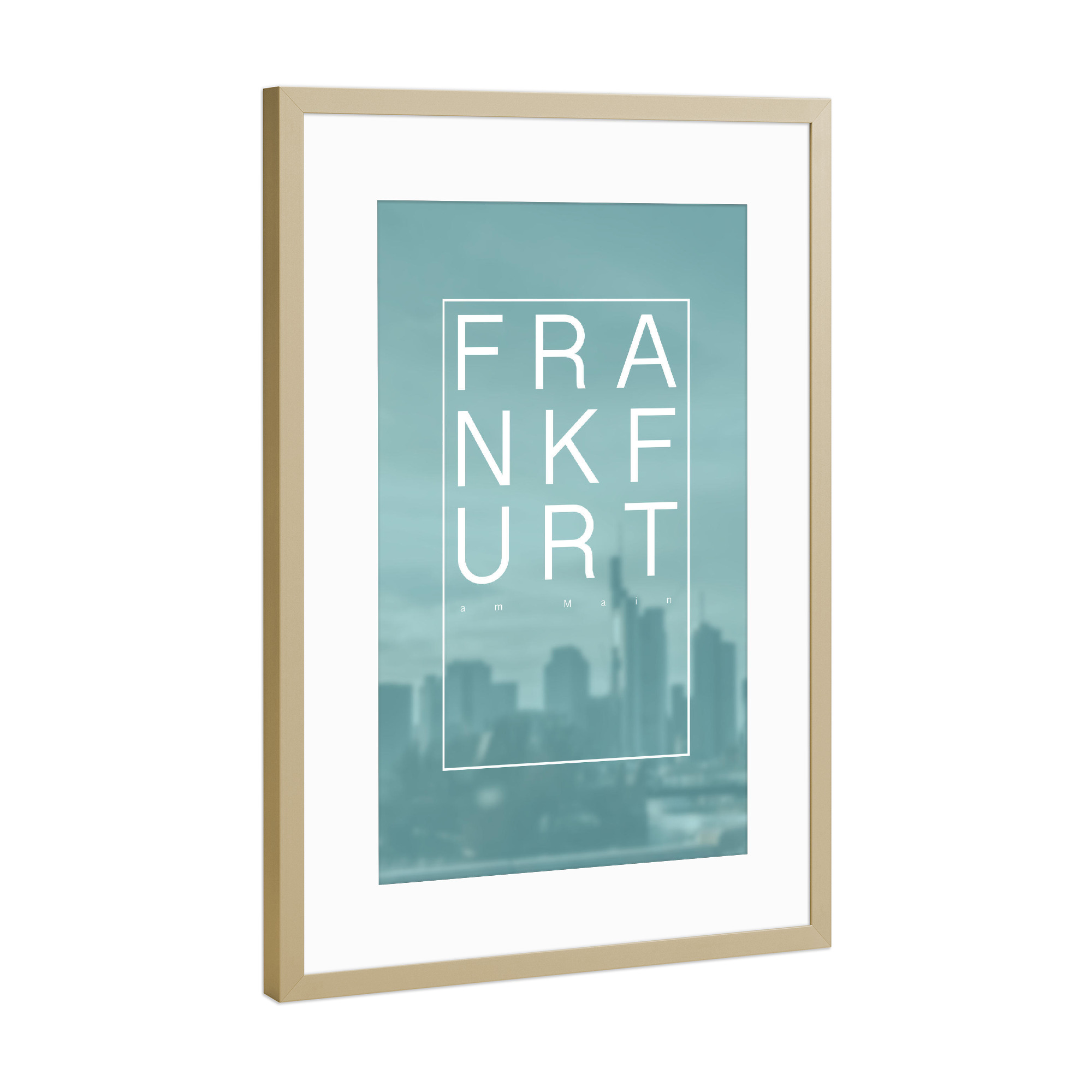Poster mit Rahmen Gold "Frankfurt am Main Schriftzug" artboxONE - Städte,Städte / Frankfurt - Frankfurt,City,Life,Main,Stadt,Trip,Städte,Frei,Ezb