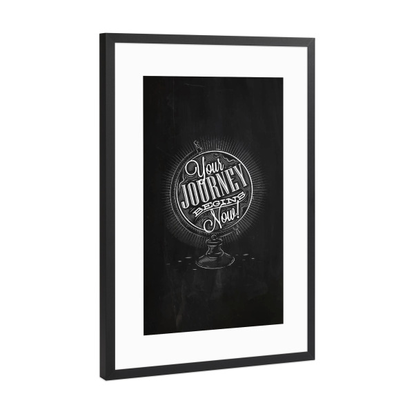 Poster mit Rahmen Schwarz (Metallic) "Journey globe chalk" artboxONE - Reise,Schwarzweiß