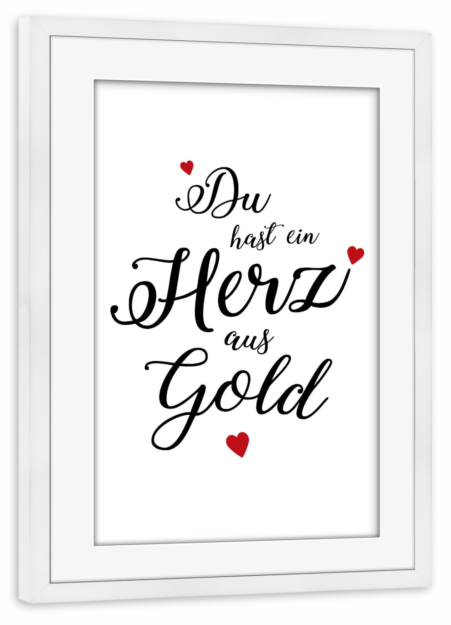 Poster mit Rahmen weiß "Herz aus Gold mit roten Herzchen" artboxONE - Typografie,Schwarzweiß,Liebe,Für Mama,Für Papa