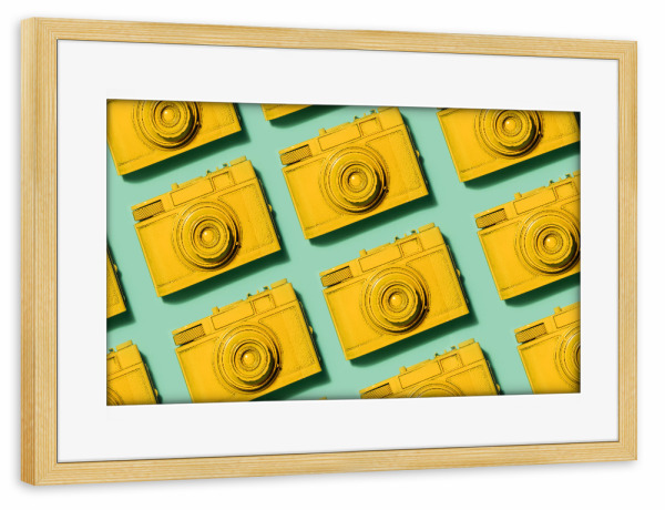 Poster mit Rahmen kiefer "Retro yellow cameras in rows" artboxONE - Comic,Abstrakt