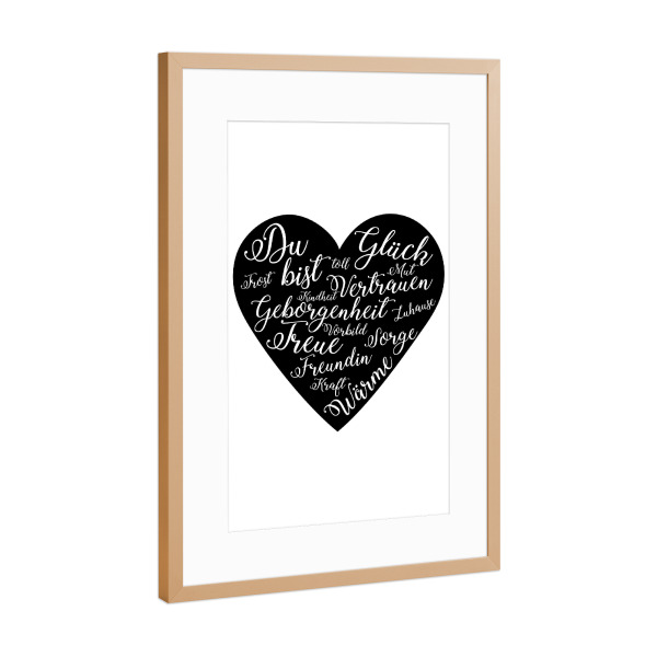 Poster mit Rahmen Kupfer "Du bist Glück - schwarz" artboxONE - Typografie,Schwarzweiß,Liebe,Für Mama