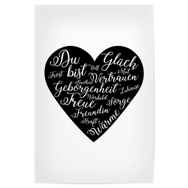 Poster 30x20 cm "Du bist Glück - schwarz" artboxONE - Typografie,Schwarzweiß,Liebe,Für Mama