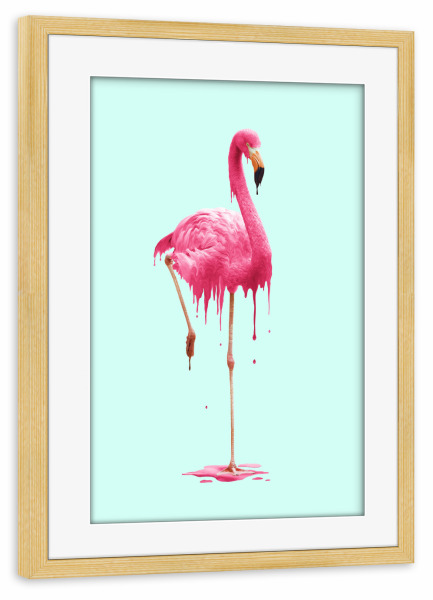 Poster mit Rahmen kiefer "MELTING FLAMINGO" artboxONE - Tiere,Streetart,Fiktion,Lustig