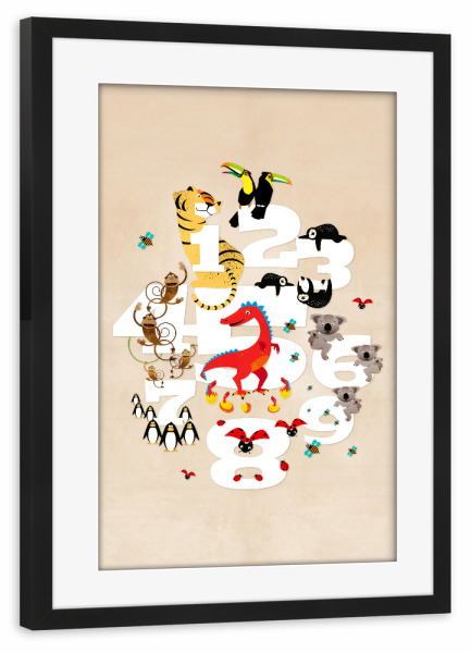 Poster mit Rahmen schwarz "Eins Zwei Drei – Tiere" artboxONE - Für Kinder