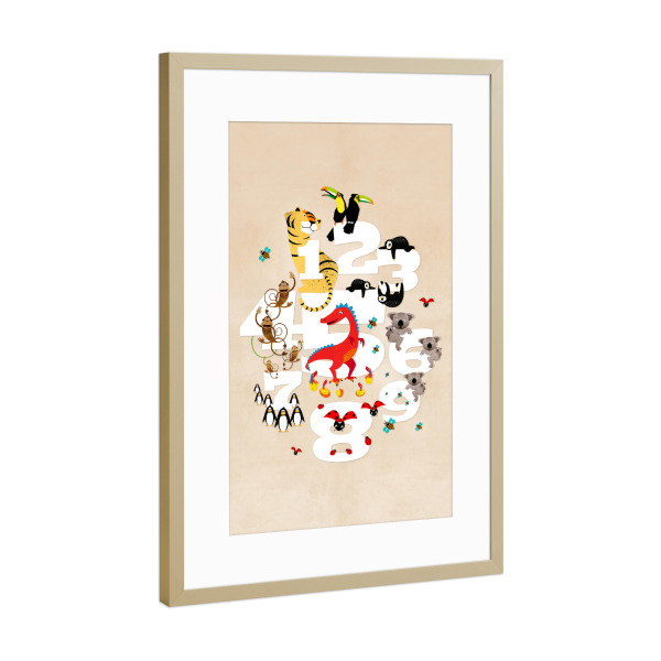 Poster mit Rahmen Gold "Eins Zwei Drei – Tiere" artboxONE - Für Kinder