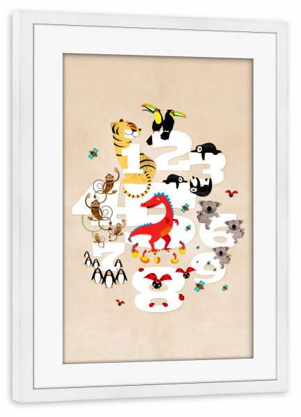 Poster mit Rahmen weiß "Eins Zwei Drei – Tiere" artboxONE - Für Kinder