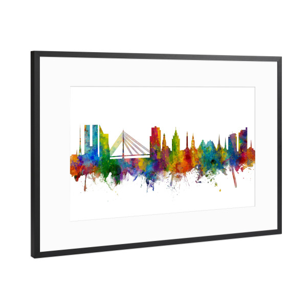 Poster mit Rahmen Schwarz (Metallic) "Riga Latvia Skyline" artboxONE - Städte - Riga,Latvia,Skyline,Cityscape,Painting,Watercolour,Stadtbild