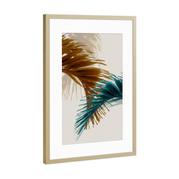 Poster mit Rahmen Gold "Abstract Palm Leaves Art" artboxONE - Reise / Strand und Meer - Palm leaves,Palm leaf,Palm,Leaf,Leaves,Tropical,Tropic,Beach