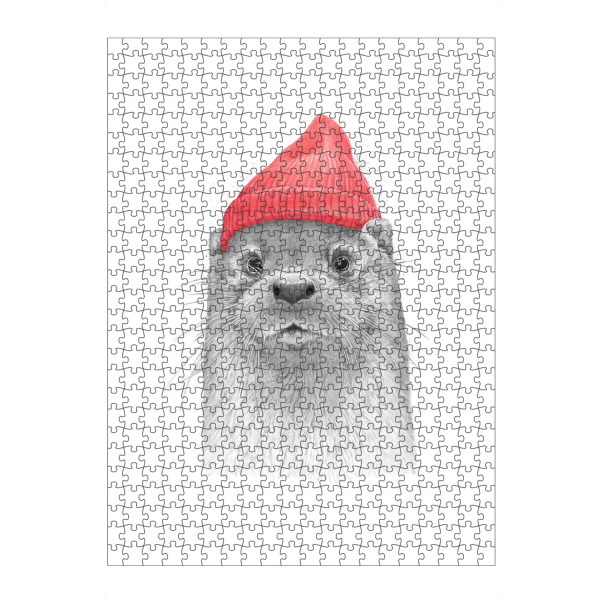 Puzzle Ravensburger "Sea otter" artboxONE - Tiere,Schwarzweiß - Otter,Otters,Animal,Animals,Cute animal,Wild,Wildlife,Sea,Hat,Ink,Art,Artwork