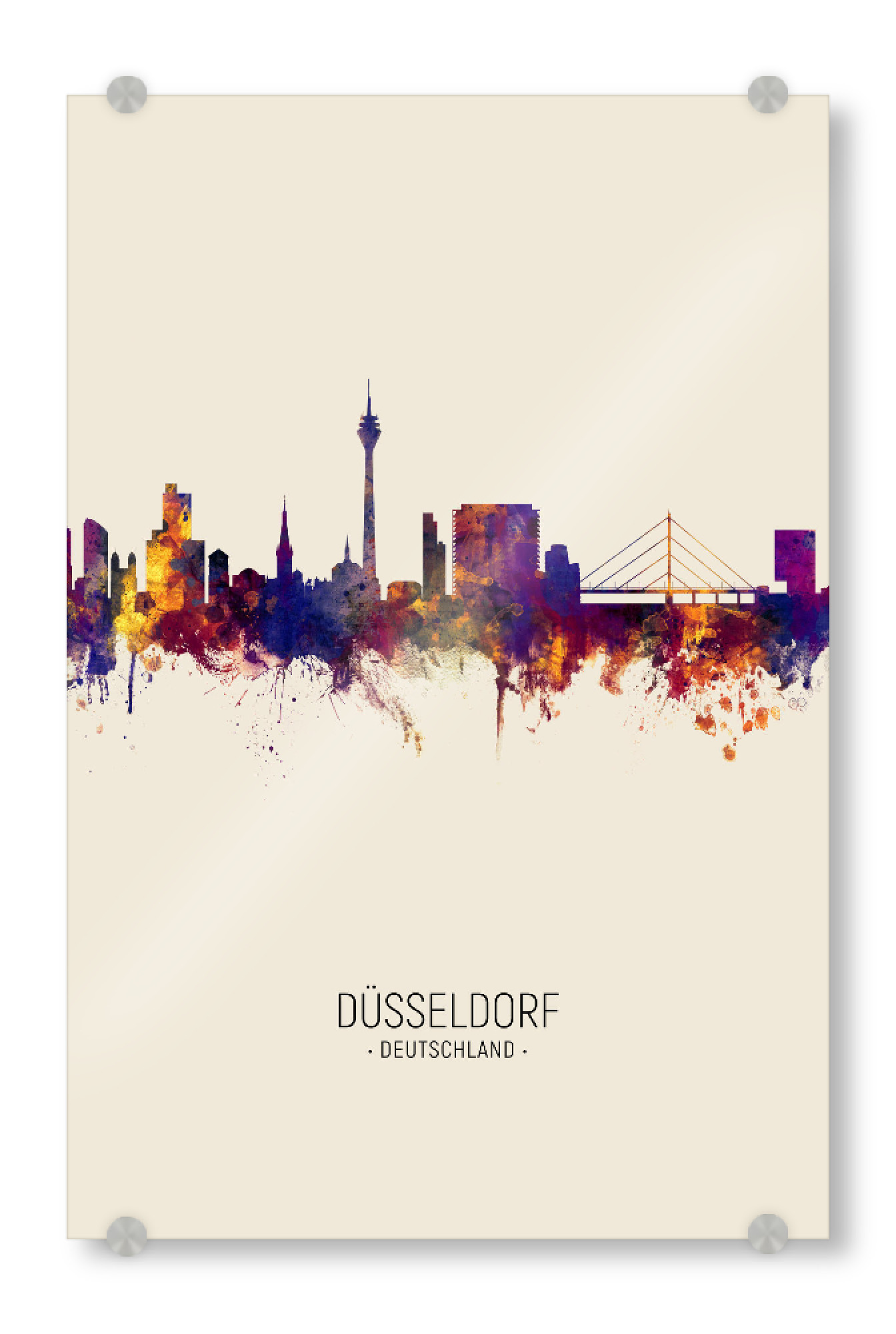 Acrylglasbild "Düsseldorf Skyline Beige" artboxONE - Städte / Düsseldorf - Düsseldorf,Germany,Skyline,Cityscape,Painting,Watercolour,Stadtbild