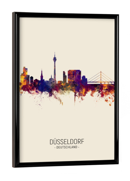 Poster mit schwarzem Rahmen "Düsseldorf Skyline Beige" artboxONE - Städte / Düsseldorf