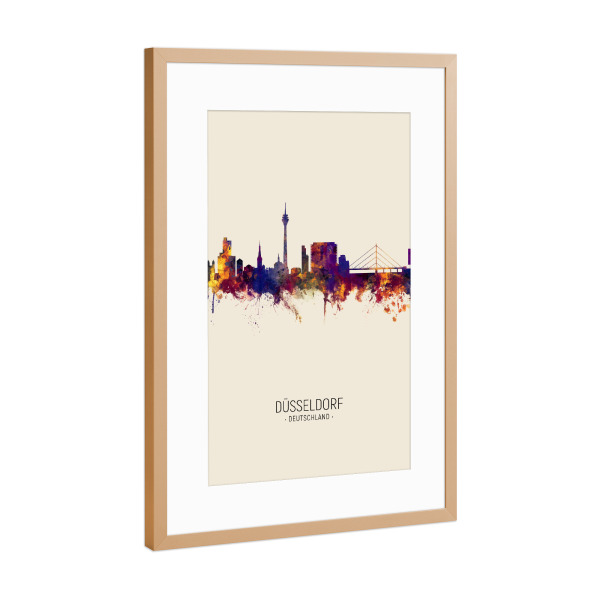 Poster mit Rahmen Kupfer "Düsseldorf Skyline Beige" artboxONE - Städte / Düsseldorf