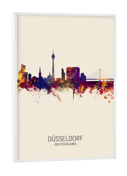 Poster mit weißem Rahmen "Düsseldorf Skyline Beige" artboxONE - Städte / Düsseldorf