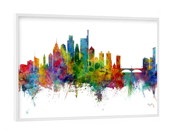 Poster mit weißem Rahmen "Philadelphia PA Skyline" artboxONE - Städte - Philadelphia,Pennsylvania,Skyline,Cityscape,Painting,Watercolour,Stadtbild