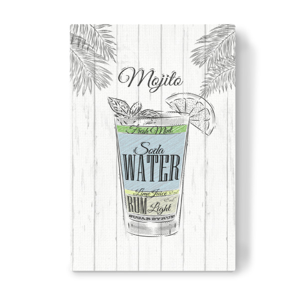 Leinwandbild "Mojito cocktail wood" artboxONE - Essen & Trinken / Alkohol - Cocktail,Glass,Alcohol,Illustration,Mojito