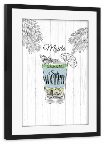 Poster mit Rahmen schwarz "Mojito cocktail wood" artboxONE - Essen & Trinken / Alkohol - Cocktail,Glass,Alcohol,Illustration,Mojito