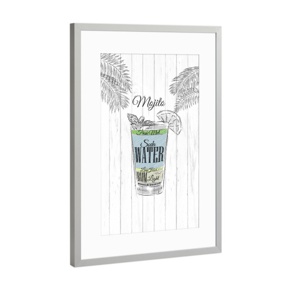 Poster mit Rahmen Silber "Mojito cocktail wood" artboxONE - Essen & Trinken / Alkohol - Cocktail,Glass,Alcohol,Illustration,Mojito