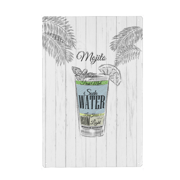 Metall Poster "Mojito cocktail wood" artboxONE - Essen & Trinken / Alkohol - Cocktail,Glass,Alcohol,Illustration,Mojito - Blechschild