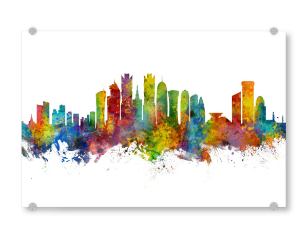Acrylglasbild "Doha Qatar Skyline" artboxONE - Städte - Doha,Qatar,Skyline,Cityscape,Painting,Watercolour,Stadtbild