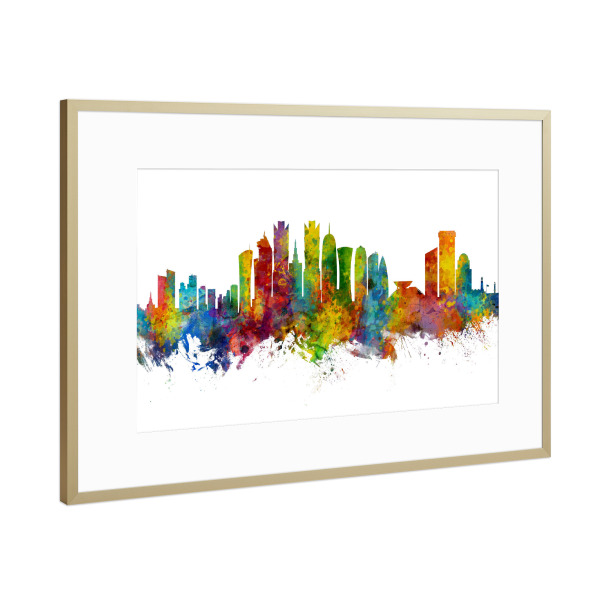 Poster mit Rahmen Gold "Doha Qatar Skyline" artboxONE - Städte - Doha,Qatar,Skyline,Cityscape,Painting,Watercolour,Stadtbild