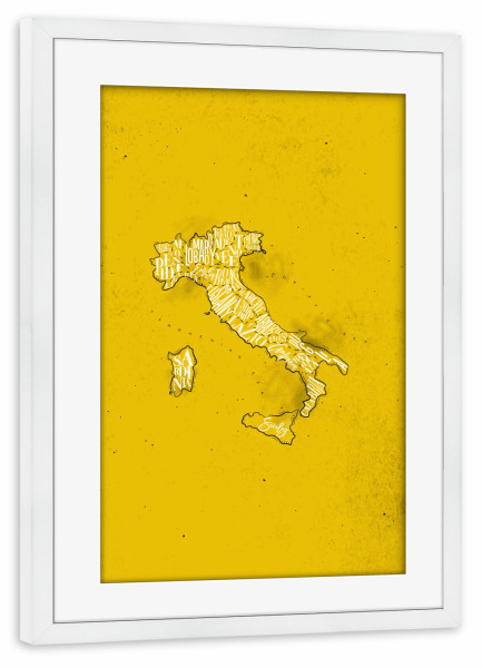 Poster mit Rahmen weiß "Map Italy vintage yellow" artboxONE - Reise,Kartografie