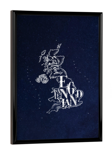 Poster mit schwarzem Rahmen "Map United Kingdom vintage blue" artboxONE - Reise,Kartografie