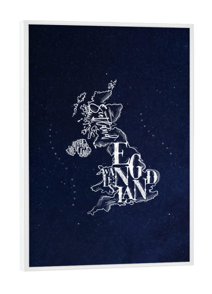 Poster mit weißem Rahmen "Map United Kingdom vintage blue" artboxONE - Reise,Kartografie