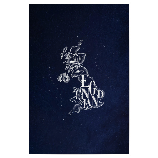 Poster "Map United Kingdom vintage blue" artboxONE - Reise,Kartografie