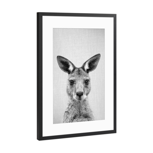 Poster mit Rahmen Schwarz (Metallic) "Kangaroo - Black & White" artboxONE - Tiere,Schwarzweiß