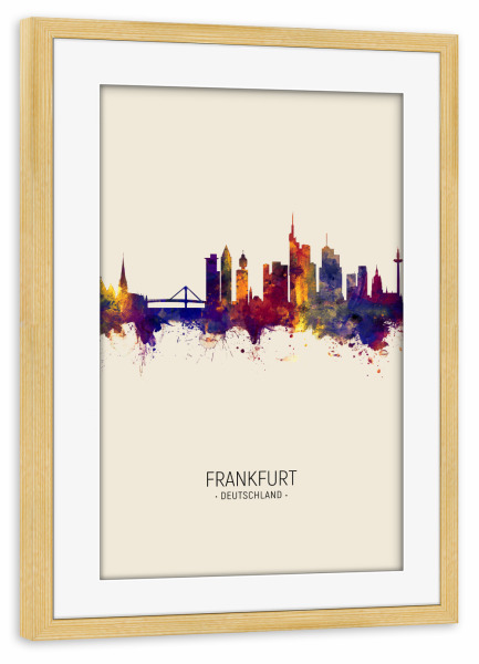 Poster mit Rahmen kiefer "Frankfurt Skyline Beige" artboxONE - Städte / Frankfurt - Frankfurt,Germany,Skyline,Cityscape,Painting,Watercolour,Stadtbild