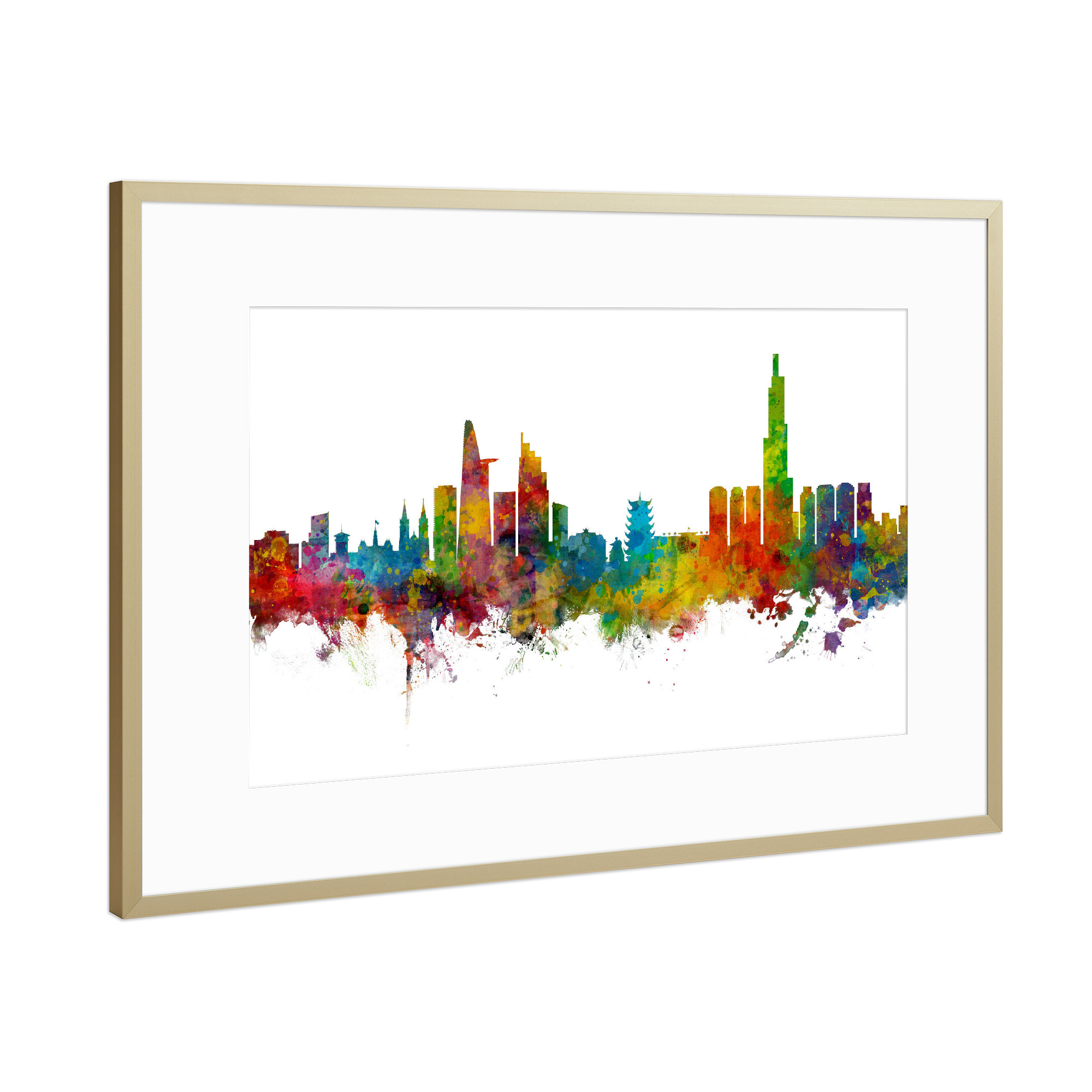 Poster mit Rahmen Gold "Ho Chi Minh City Vietnam Skyline" artboxONE - Städte