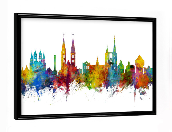 Poster mit schwarzem Rahmen "Halberstadt Germany Skyline" artboxONE - Städte