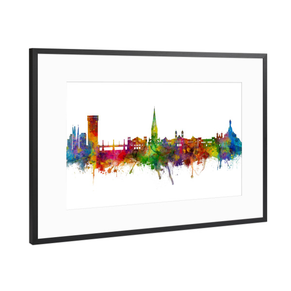 Poster mit Rahmen Schwarz (Metallic) "San Sebastian Spain Skyline" artboxONE - Städte