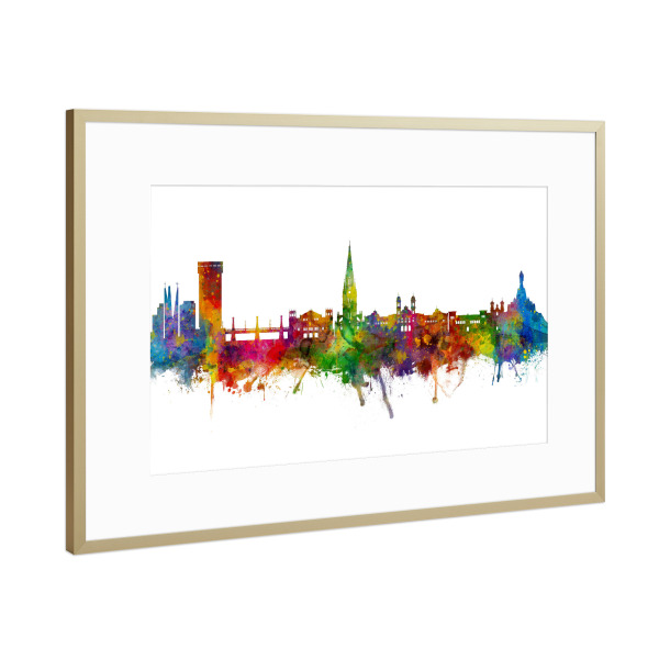 Poster mit Rahmen Gold "San Sebastian Spain Skyline" artboxONE - Städte - San sebastián,Spain,Skyline,Cityscape,Painting,Watercolour,Stadtbild