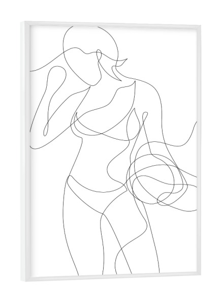 Poster mit weißem Rahmen "Woman with Basketball" artboxONE - Menschen,Schwarzweiß,Sport