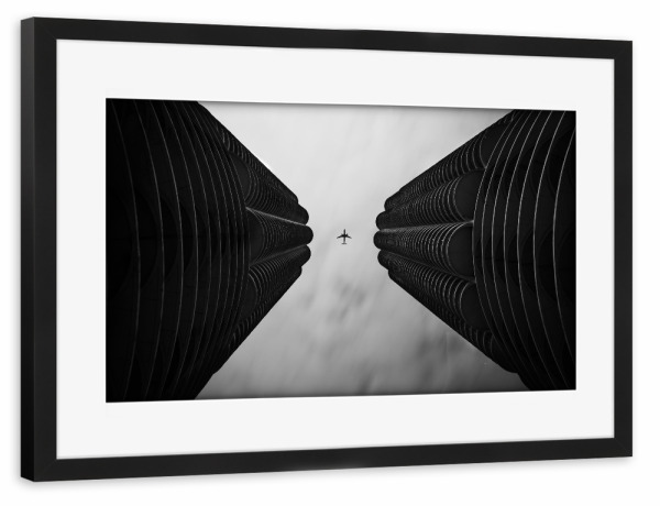 Poster mit Rahmen schwarz "Distanz und Nähe" artboxONE - Schwarzweiß,Architektur,Städte / Chicago