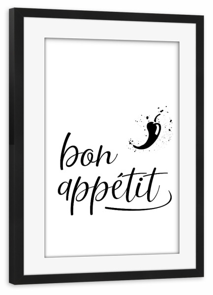 Poster mit Rahmen schwarz "BON APPETIT!" artboxONE - Essen & Trinken,Schwarzweiß - Guten appetit,Bon appetit,Französisch,Essen
